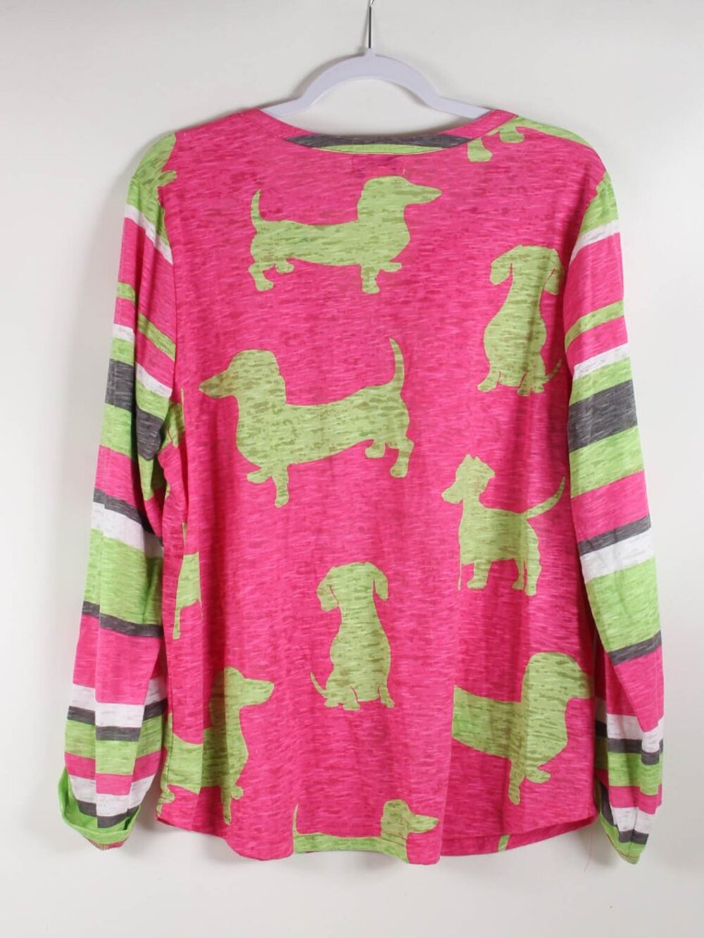 Caribbean Joe XL Pink Green Dachshund Dog Print Henley Top - Picture 4 of 10